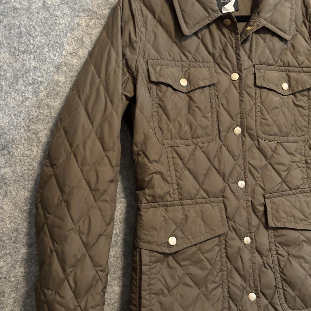 J Crew Jacket Womens Size Medium Green Quilted Down Snap Pockets Mid Length Coat - Picture 5 of 14